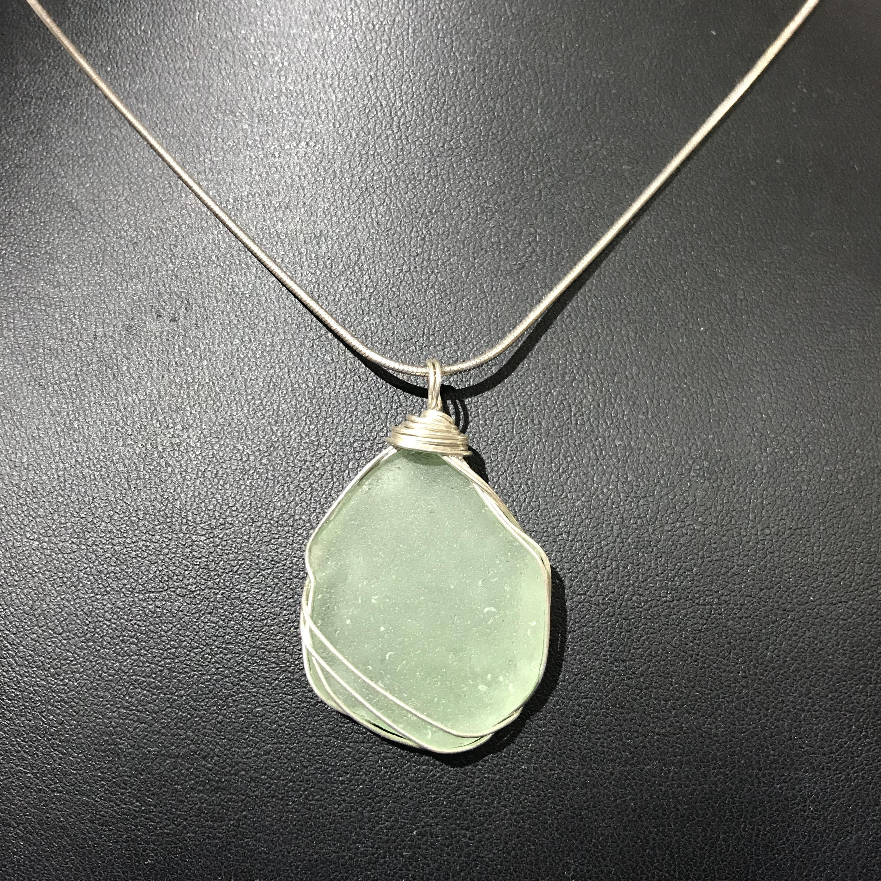 Handmade Top Drilled Sea Glass Pendant Necklace with Adjustable Waxed Cord 